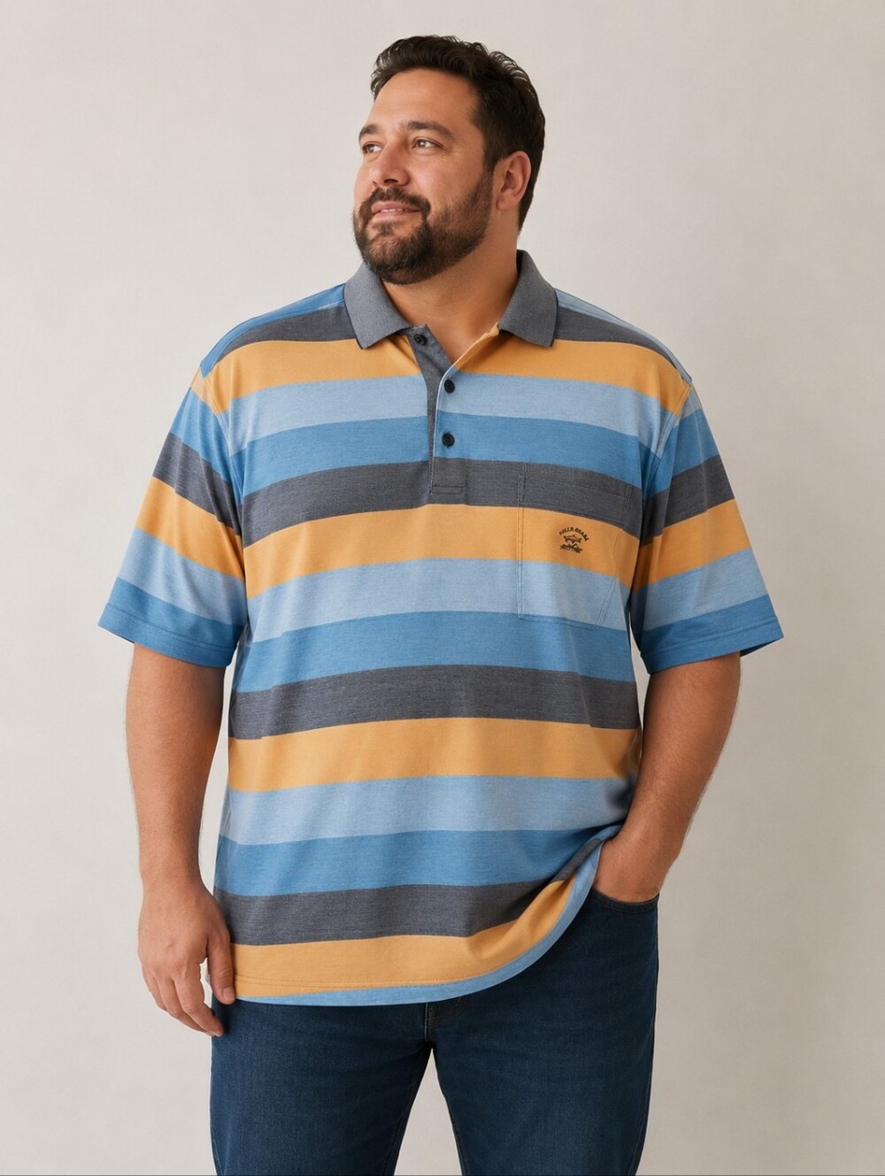 Paul & Shark Yachting Men’s 4XL Striped Polo Shirt 100% Cotton Blue Orange